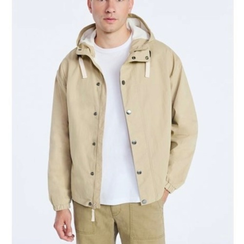Free Assembly Mens Medium Utility Jacket Khaki‎ Chino Hooded Snap Front
